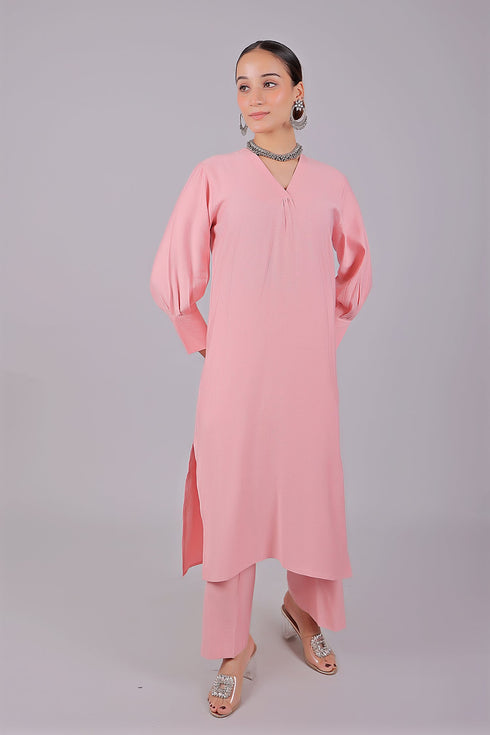 Veshbhoshaa Bluesaanchi Women'S Baby Pink Kurti With Trouser Pajama Set